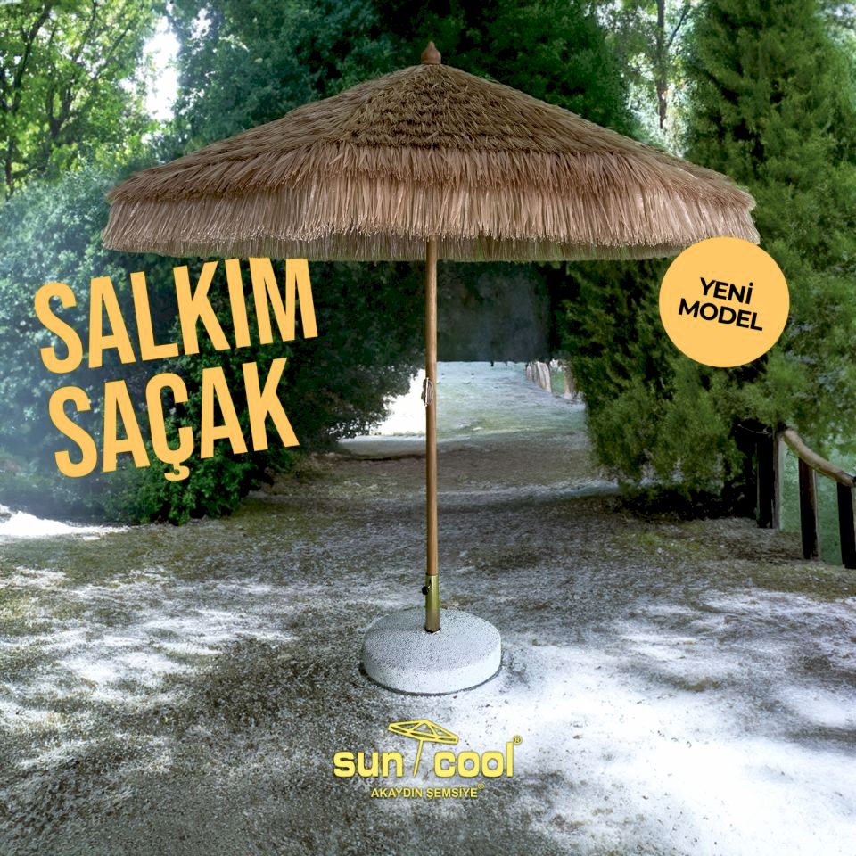 2.5 Metre Yuvarlak İroco Ahşap Gövdeli Bohem Saz Şemsiye